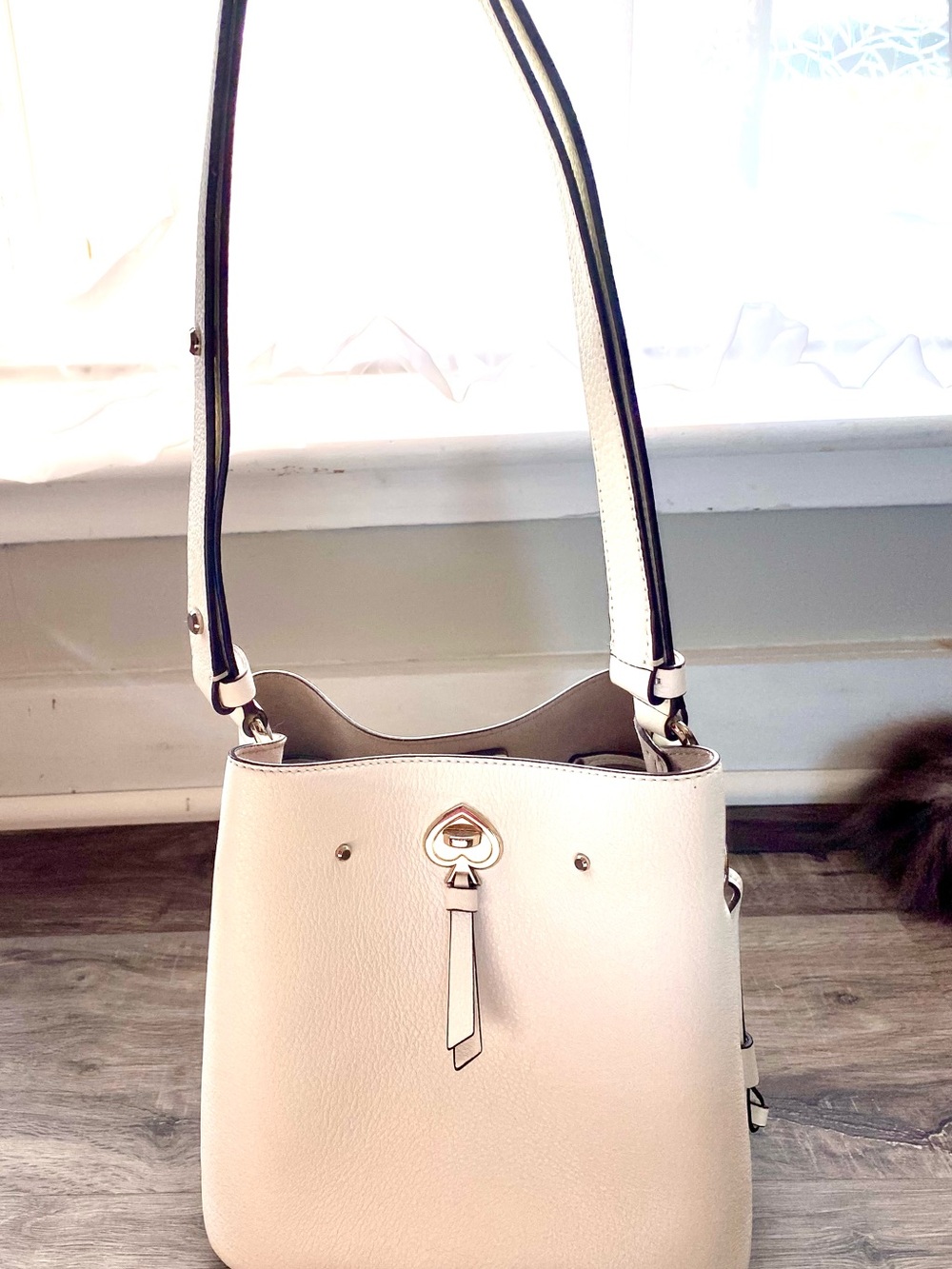 White Kate Spade Pebbled Leather  Bucket Bag